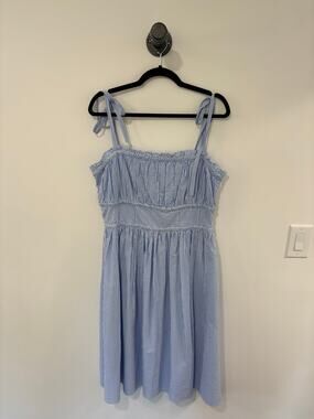 Polo by Ralph Lauren Blue and White Pinstripe Midi Sun Dress Tie Straps Size 14